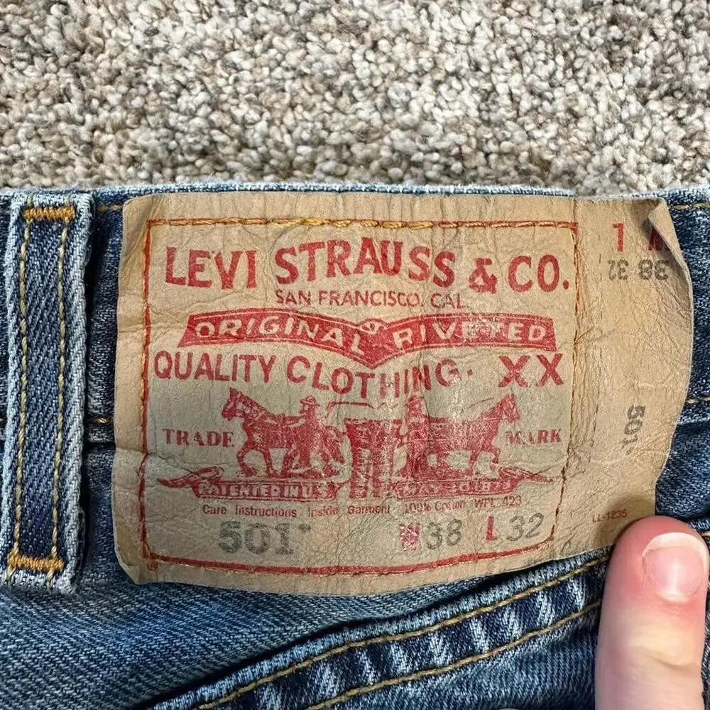 Levis 501 Men Jean 38x32 (36x31) Blue Straight Y2K Vtg Button Fly Denim Original